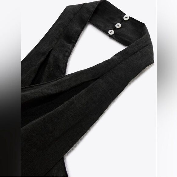 NWT Linen Halter Black Tie-Front Top Sz XS - Picture 9 of 10